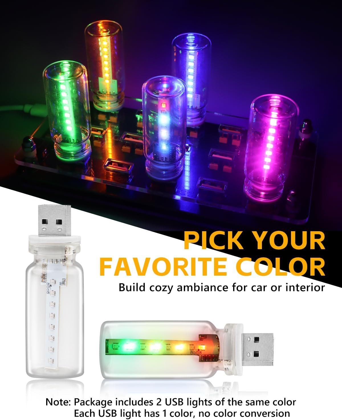 2PCS USB LED Lights, Touch Control 7 Color Plug-in Retro Ambient Dynamic Night
