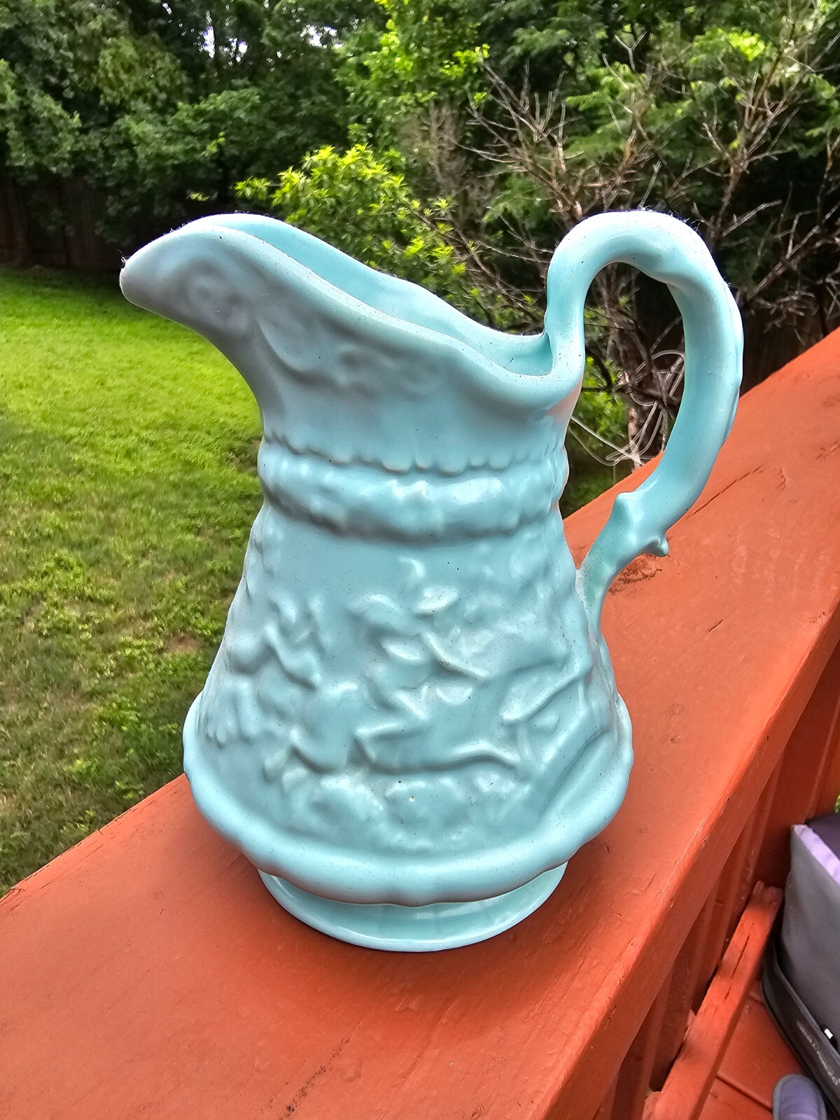 Vintage AQUA Turquoise Ceramic Pitcher USA N-31 Excellent Condition 6\