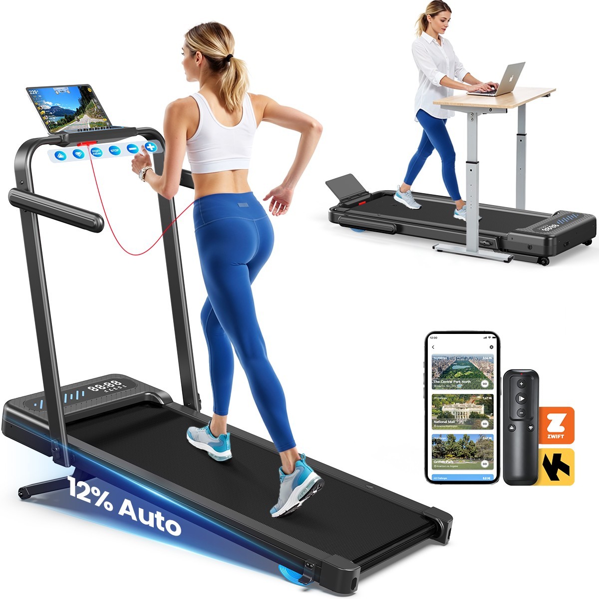 Walking Pad with Incline 12% Folding Treadmill with Handle Bar for Home & Office Walking Pad with Incline 12% Folding Treadmill with Handle Bar for Home & Office