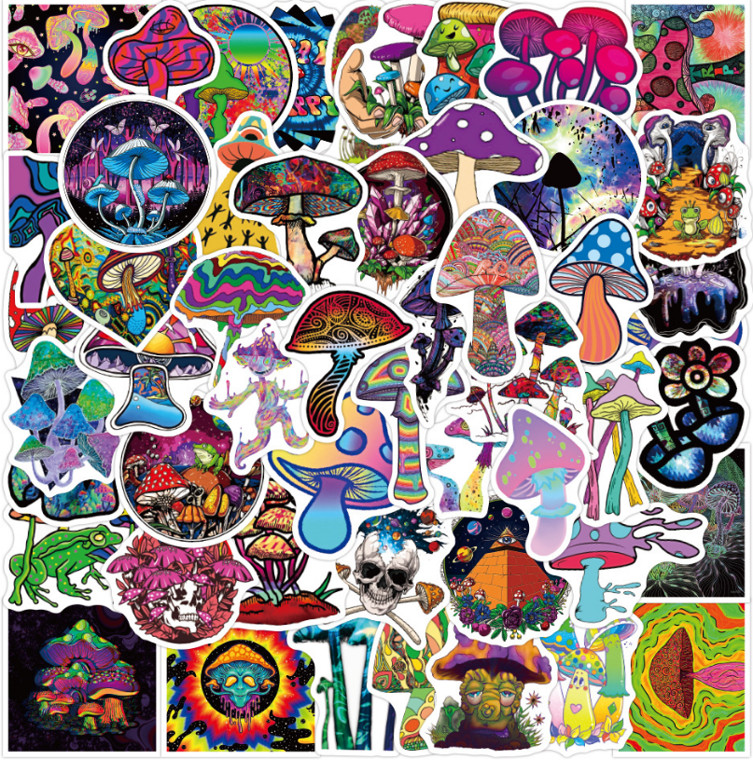 50pcs Psychedelic Mushroom Stickers Trip High Colorful Toadstool Edible Vinyl