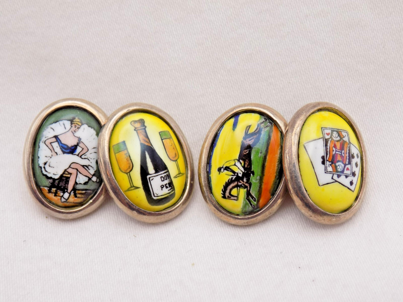 STERLING SILVER VINTAGE RARE FOUR VICES ENAMEL CUFF LINKS SO COOL GREAT SHAPE