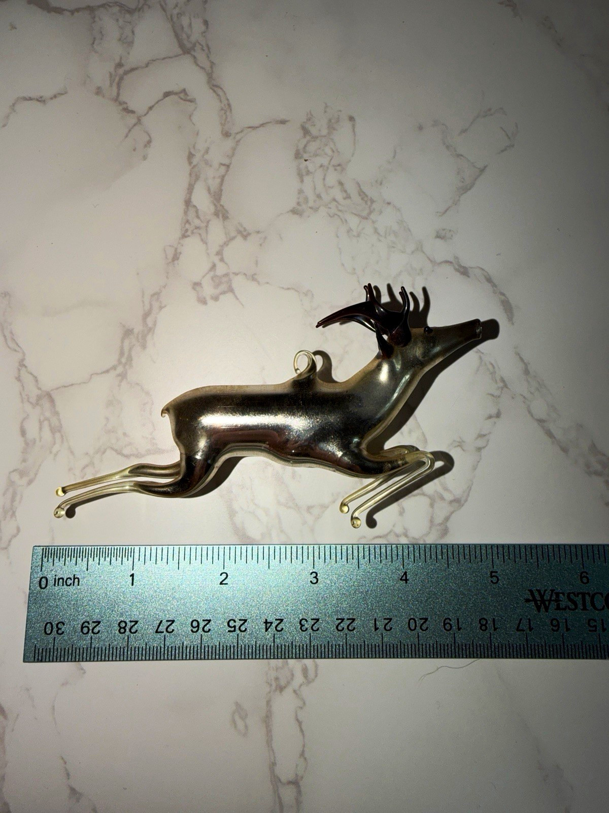 Antique German Bimini-Style Mercury Glass Leaping Reindeer Ornament - 1920s/1930
