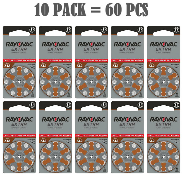 60 x Size 312 Rayovac Extra Advanced Hearing Aid Batteries - 10pk 60pc 60 x Size 312 Rayovac Extra Advanced Hearing Aid Batteries - 10pk 60pc