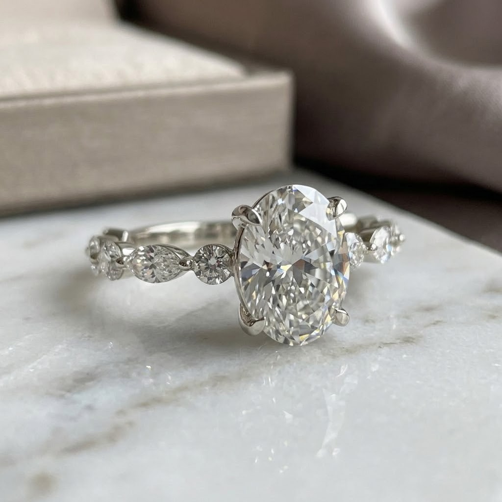 IGI 3.00Ct Oval Cut VS1 F Lab Grown Diamond Engagement Ring 14k White Gold
