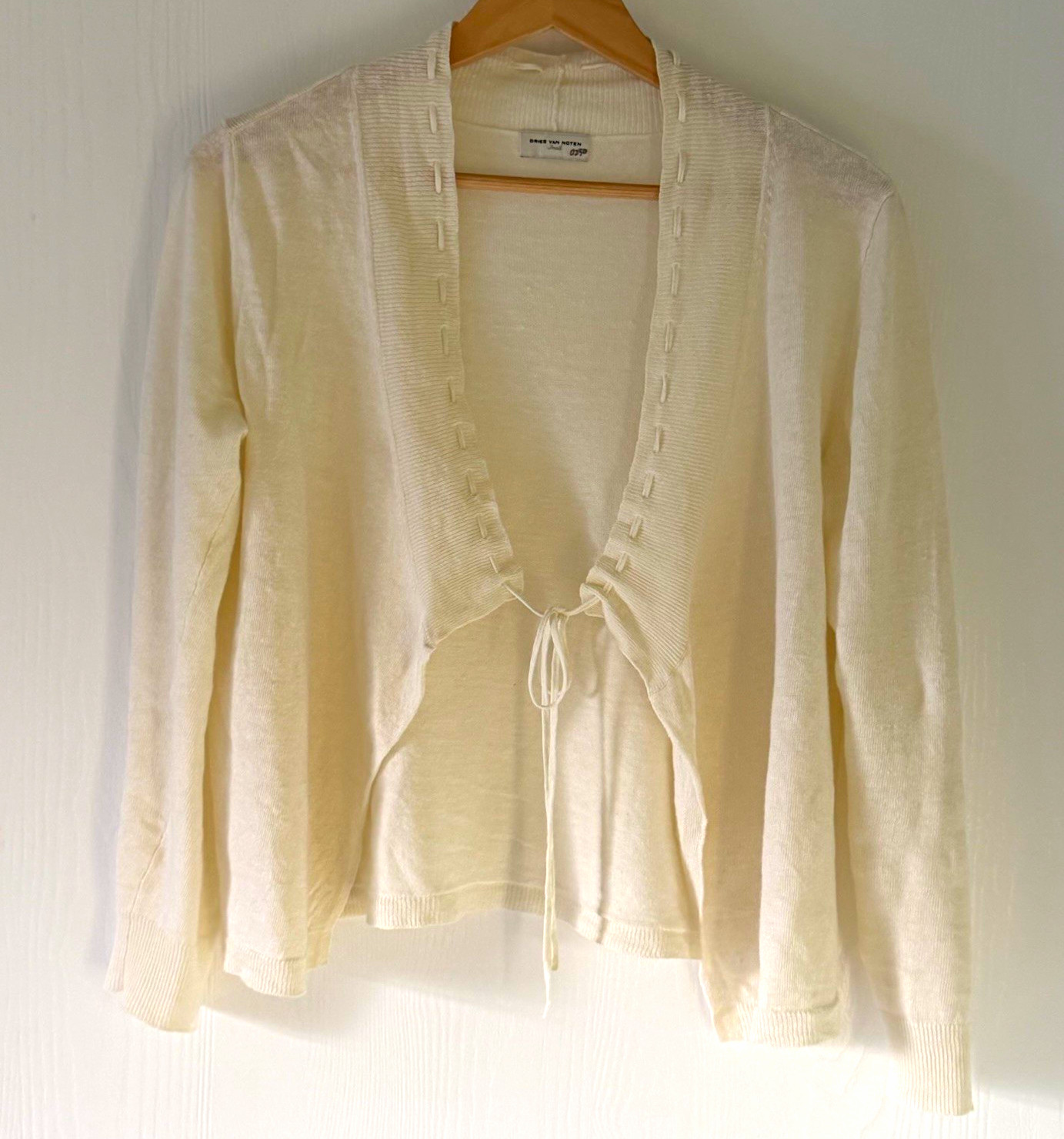DRIES VAN NOTEN IVORY LINEN TIE FRONT CARDIGAN Size S DRIES VAN NOTEN IVORY LINEN TIE FRONT CARDIGAN Size S