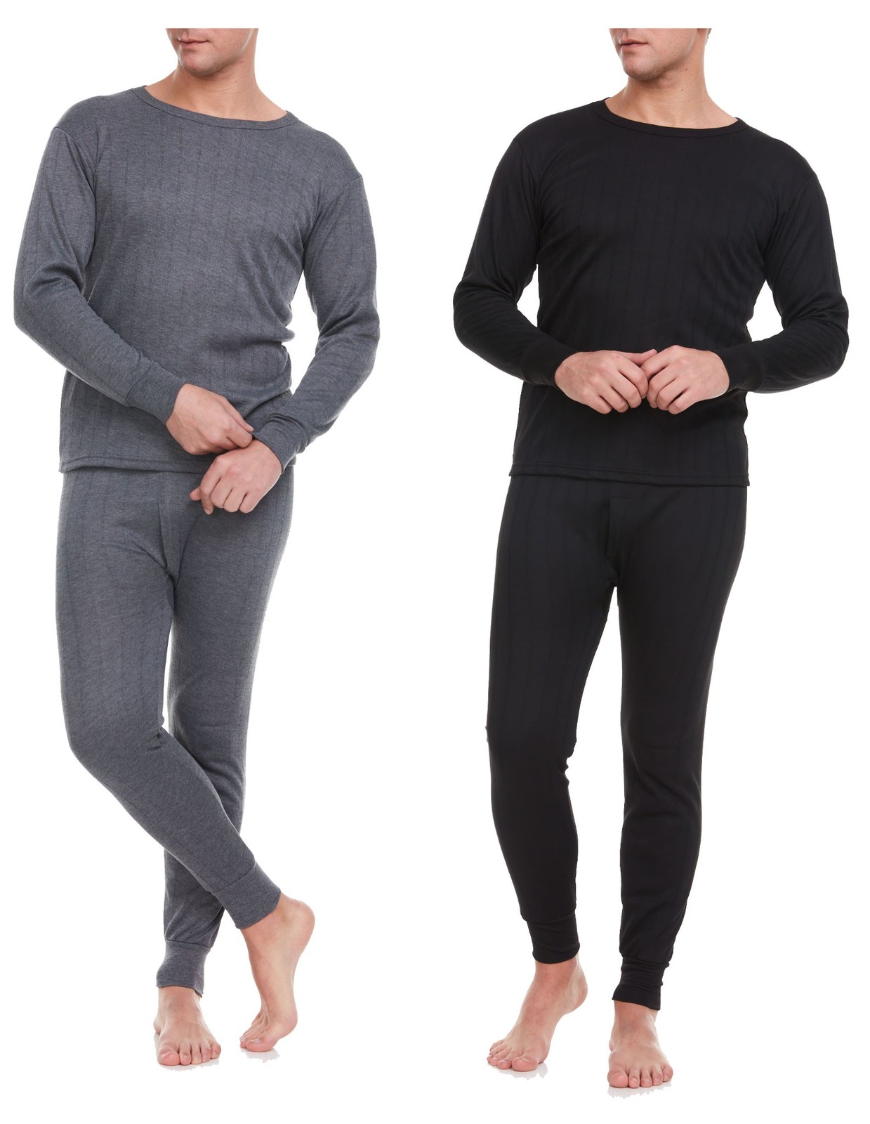 Men Cotton Thermal Winter Underwear Fleece Lined Long John Shirt Pants 2-PACK
