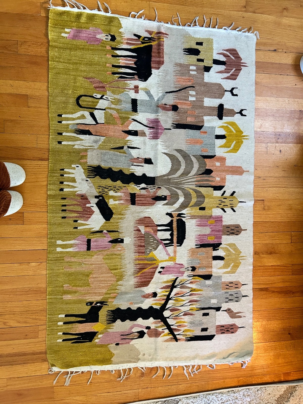 Mid-Century Vintage Egyptian Pictorial Kilim Tapestry (Harrania Kerdassa Flk Art