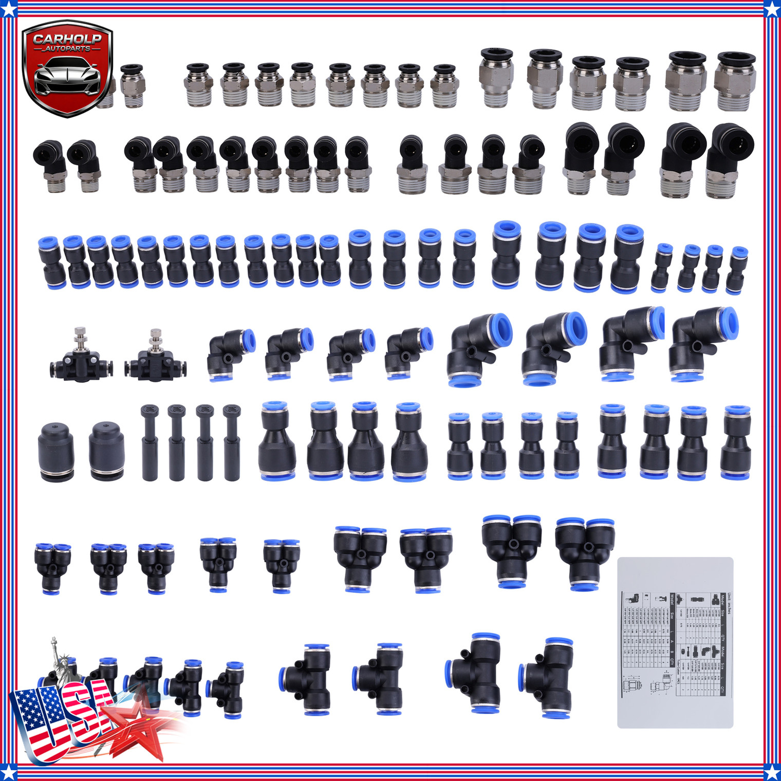 116PCS Air Line Quick Connect Fittings to Quick Connect Air Hose Fitting Kit