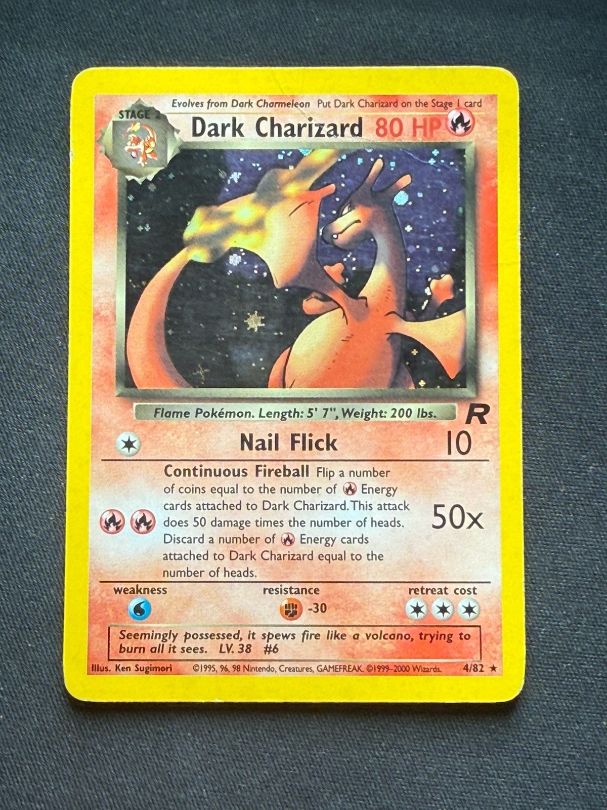Pokemon Dark Charizard 4/82 Holo Team Rocket 2000 WOTC Unlimited HP Pokemon Dark Charizard 4/82 Holo Team Rocket 2000 WOTC Unlimited HP