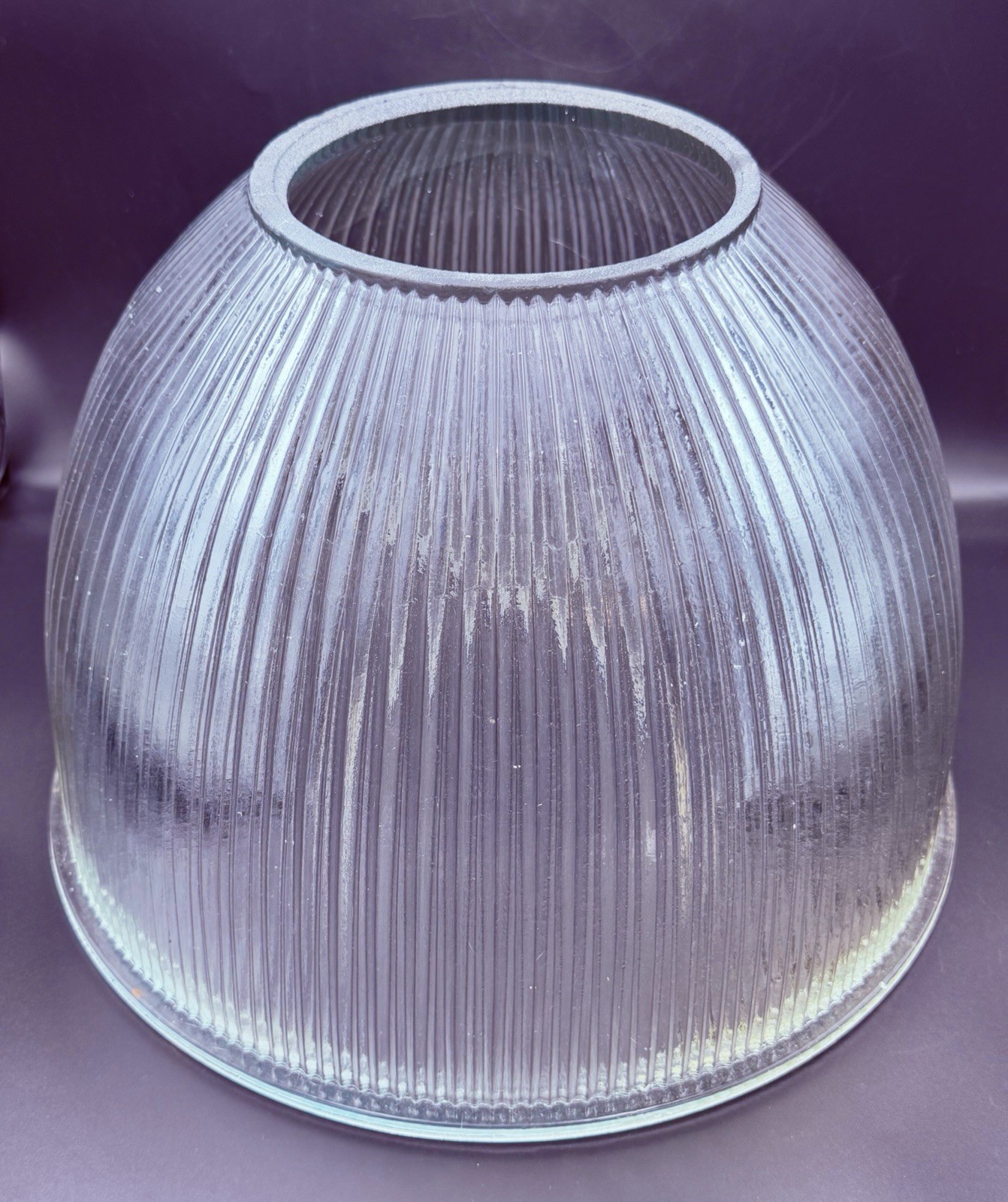 Vintage Industrial Prismatic Ribbed Glass Light Shade 15” Heavy 21 LB Pendant