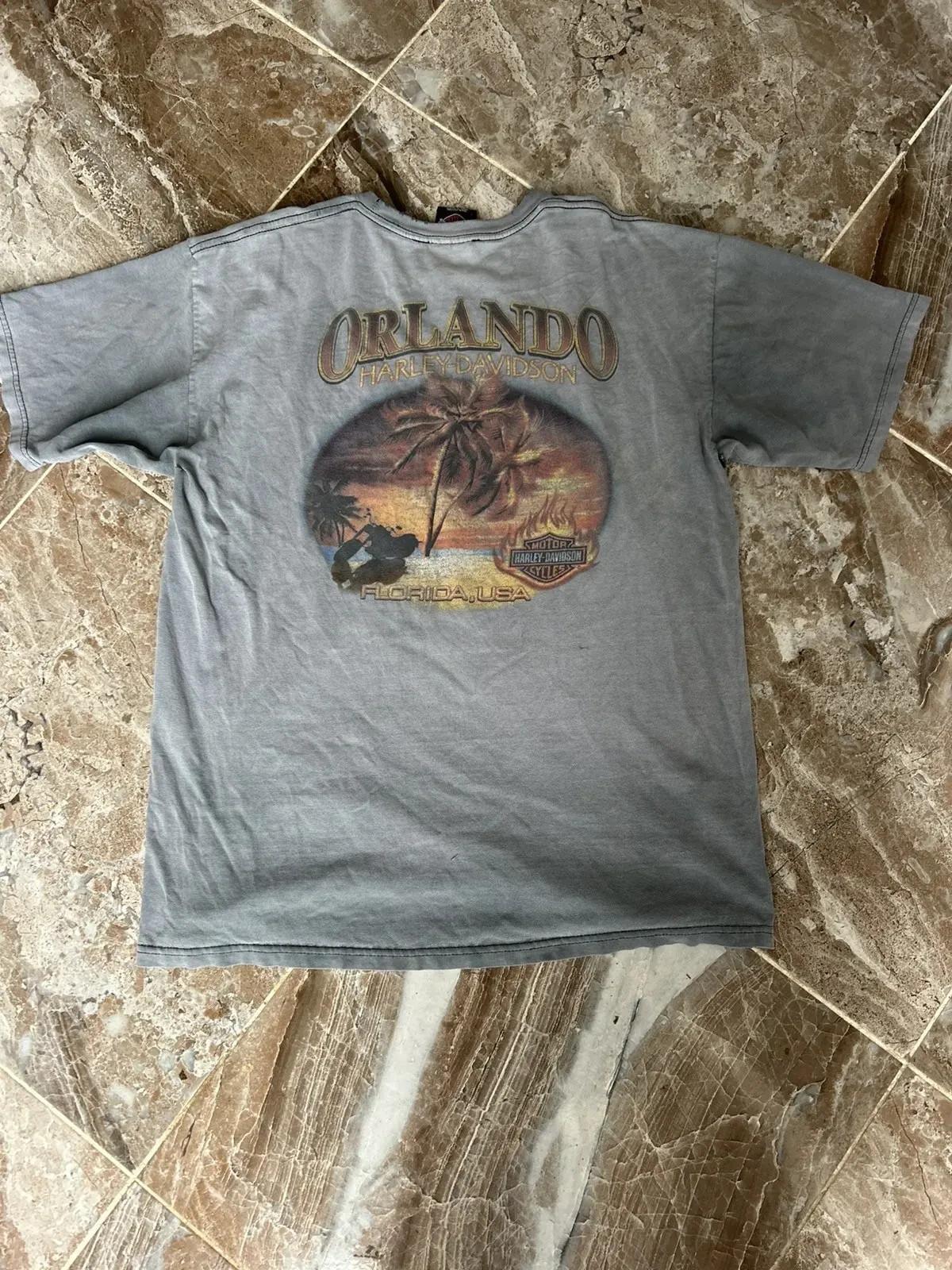 Vintage Harley Davidson T Shirt Mens L Orlando FL Faded Thrashed Distressed Tee
