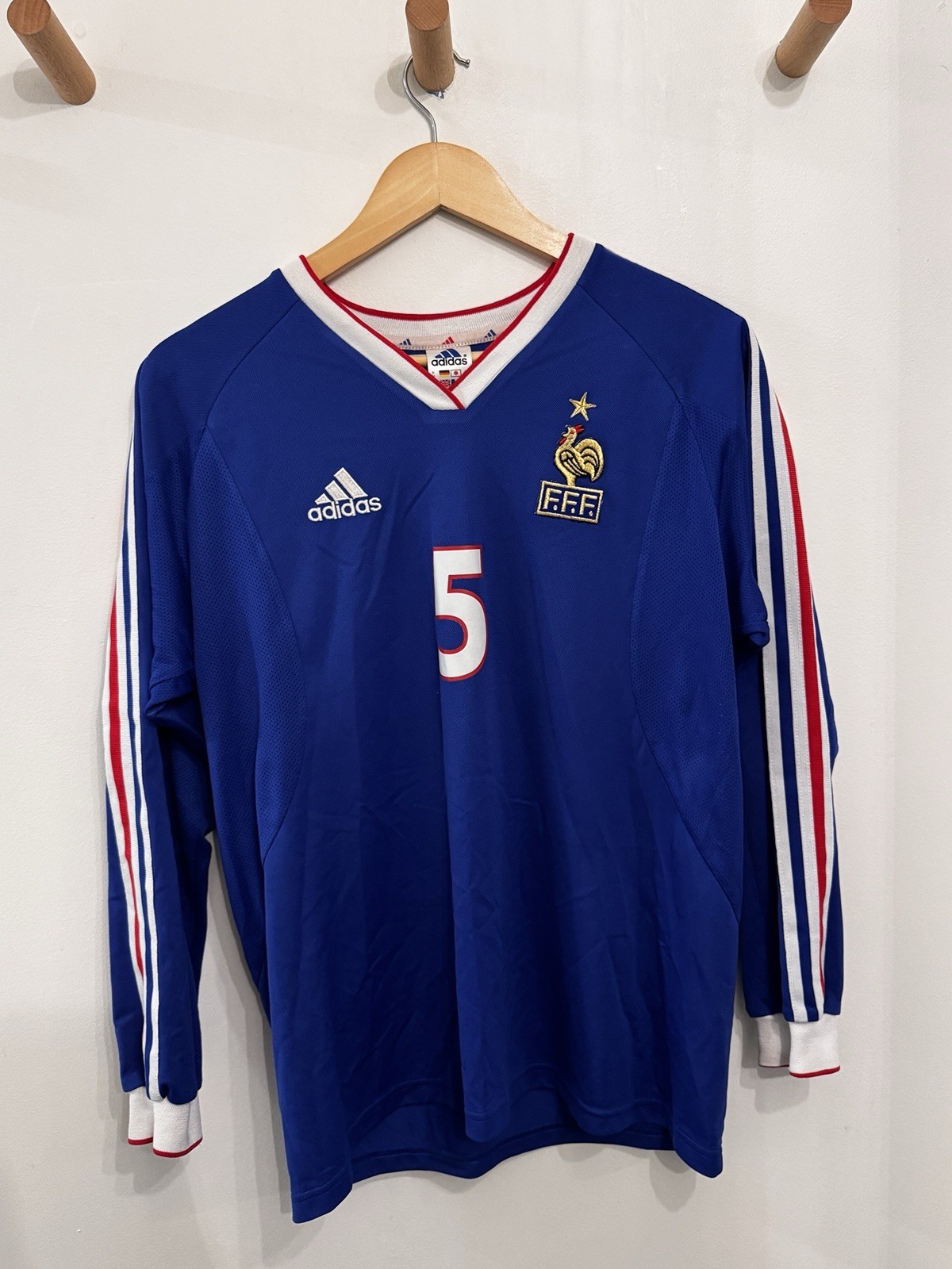 Vintage Adidas France 2002 2004 Home Jersey Long Sleeve #5 FFF