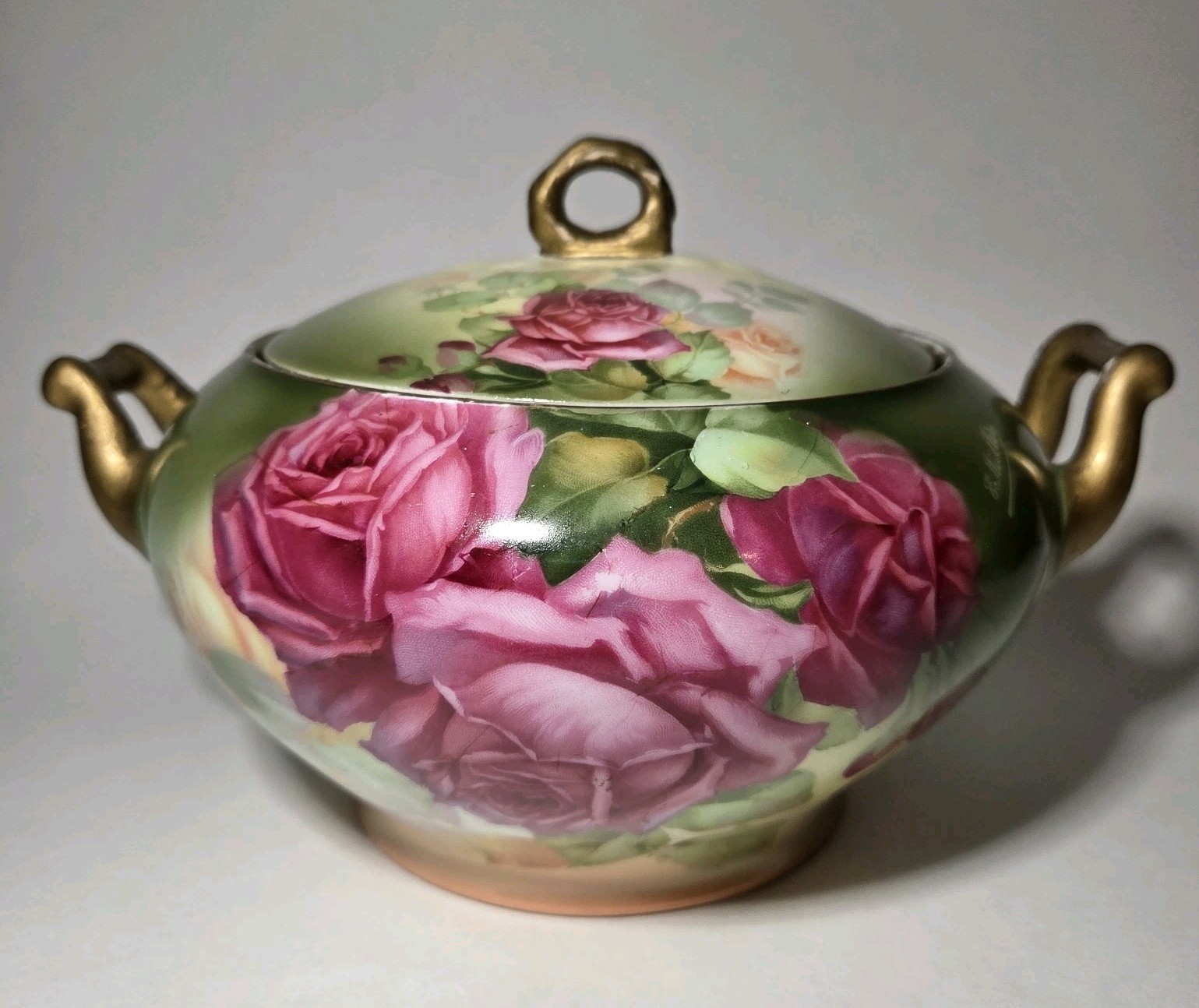 Antique Thomas Bavaria Covered Dish Biscut Jar Signed E. Muller Hand Painted Antique Thomas Bavaria Covered Dish Biscut Jar Signed E. Muller Hand Painted