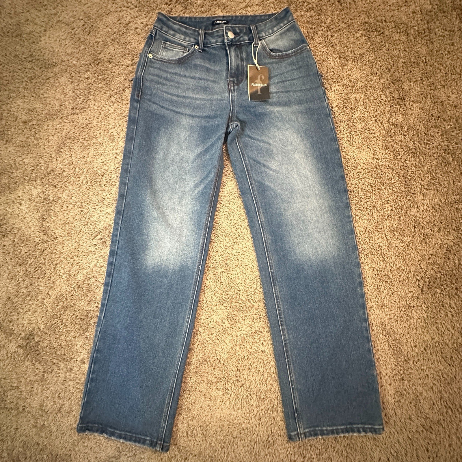 Flamingals Jeans Womens S High Rise Straight Leg Medium Wash Stretch Denim NWT