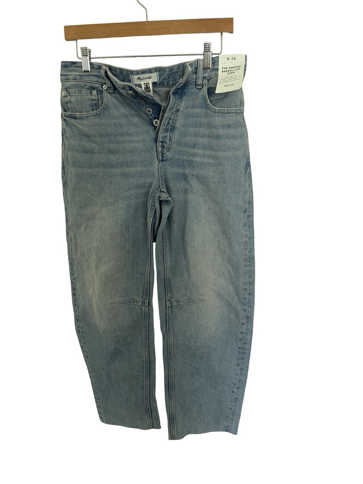 Madewell Women\'s The Darted Barrel-Leg Jeans Light Wash Blue size 26 denim NEW Madewell Women\'s The Darted Barrel-Leg Jeans Light Wash Blue size 26 denim NEW