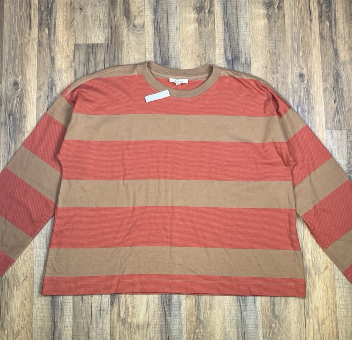 MADEWELL Easy Crewneck Long-Sleeve Tee Women M Striped Cotton Jersey T-Shirt