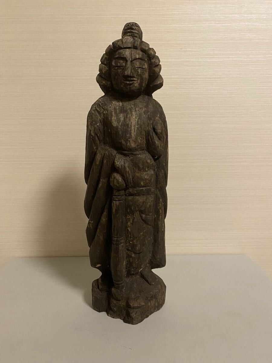 Antique Japanese Enku Style Uho Doji Wood Carved Buddhist Statue H14in Japan