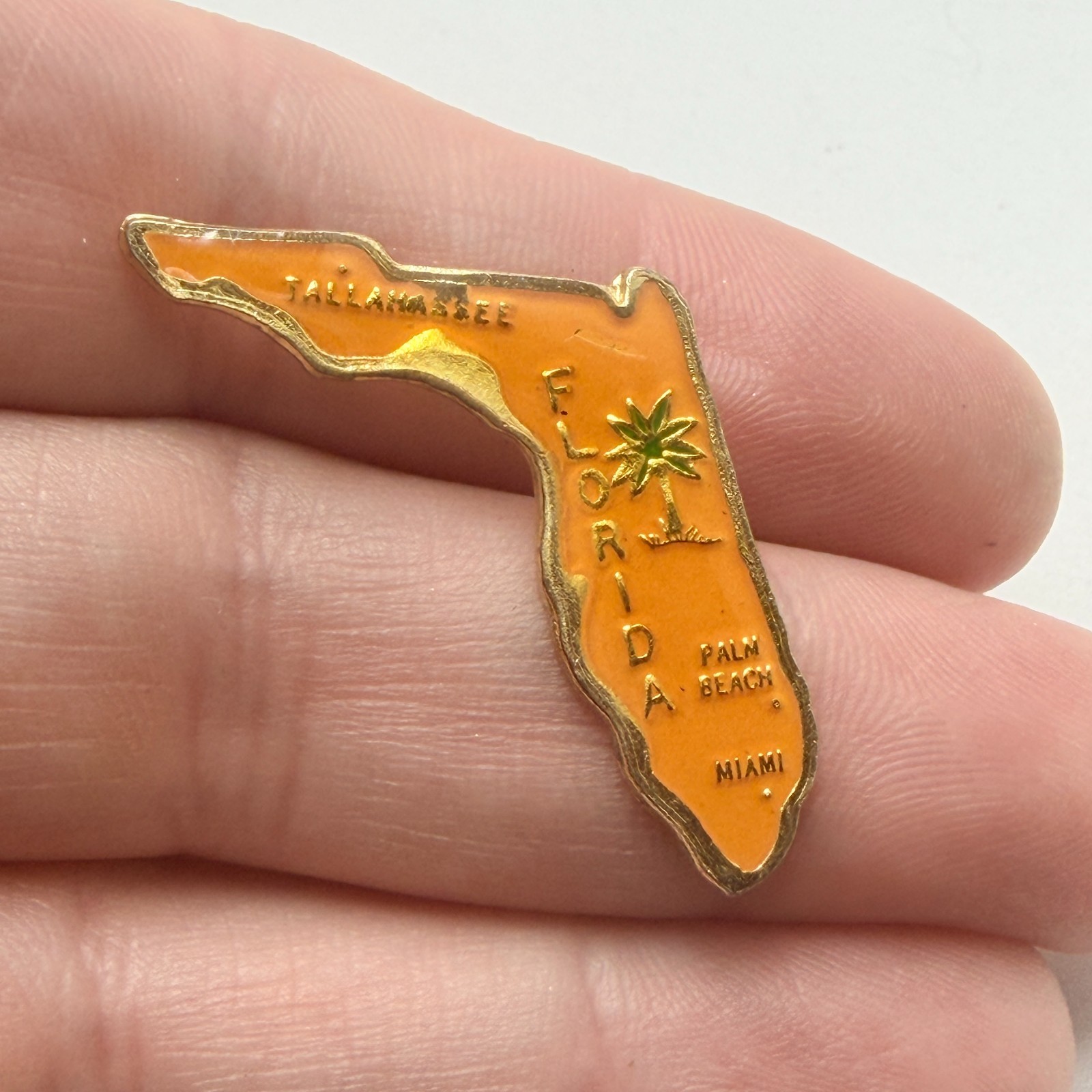 Florida State Map Shape Lapel Pin Miami Palm Beach Tallahassee Souvenir Vintage