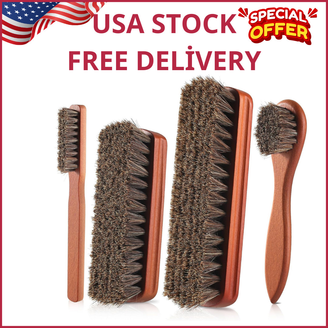4 Pcs Shoe Brush, Boot Brush, Horse Hair Brush for Leather, Shoe Polish Brush...