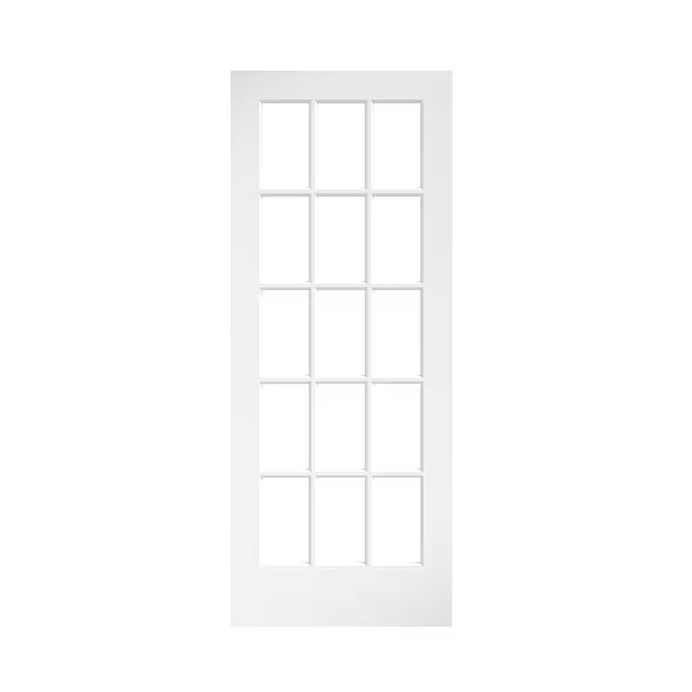 30 In. X 80 In. Clear Glass 15-Lite True Divided White Finished Solid French Int