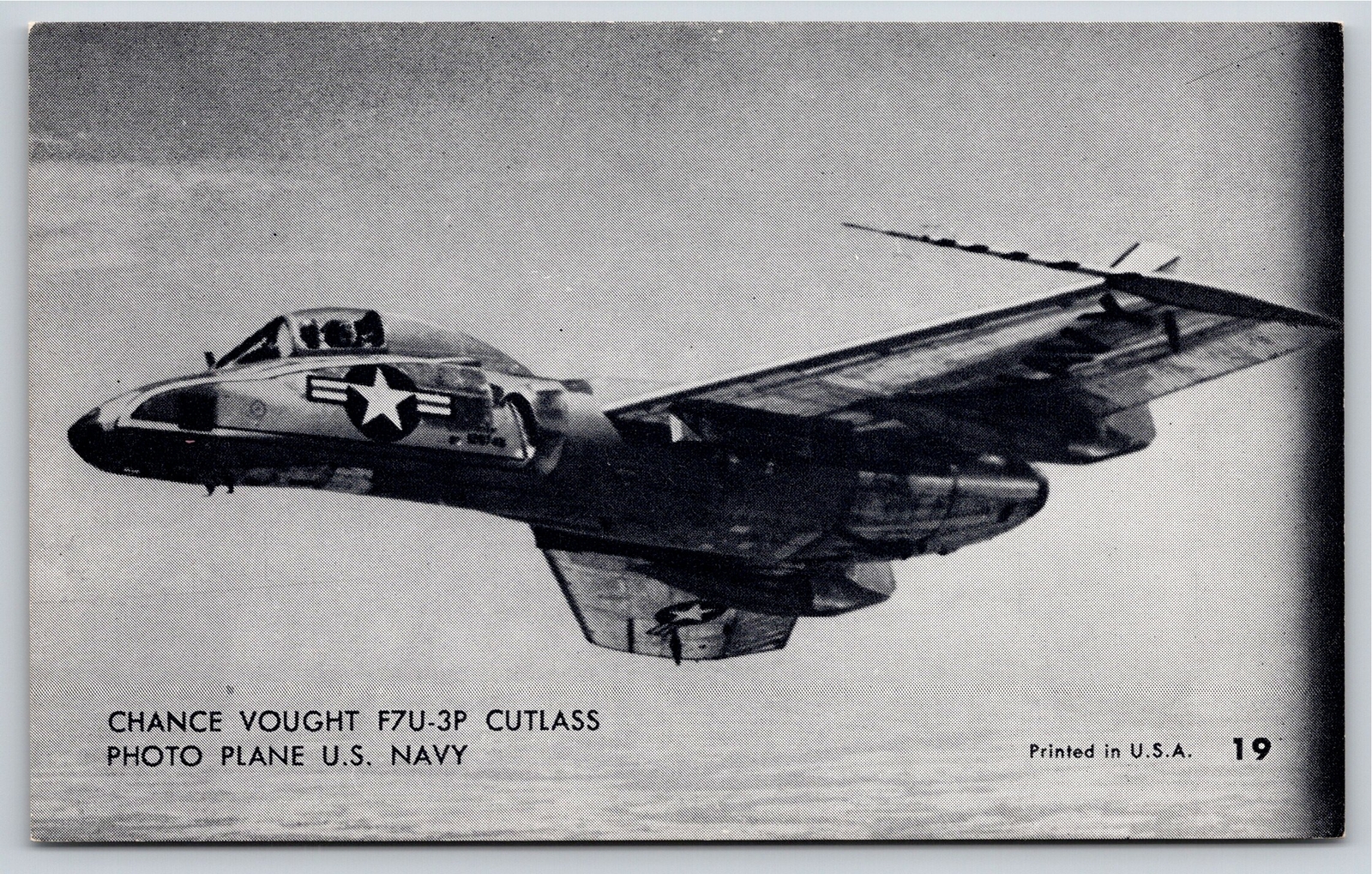 Airplanes~Chance Vought F7U-3P Cutlass In Flight~B&W Photo~Vintage Postcard