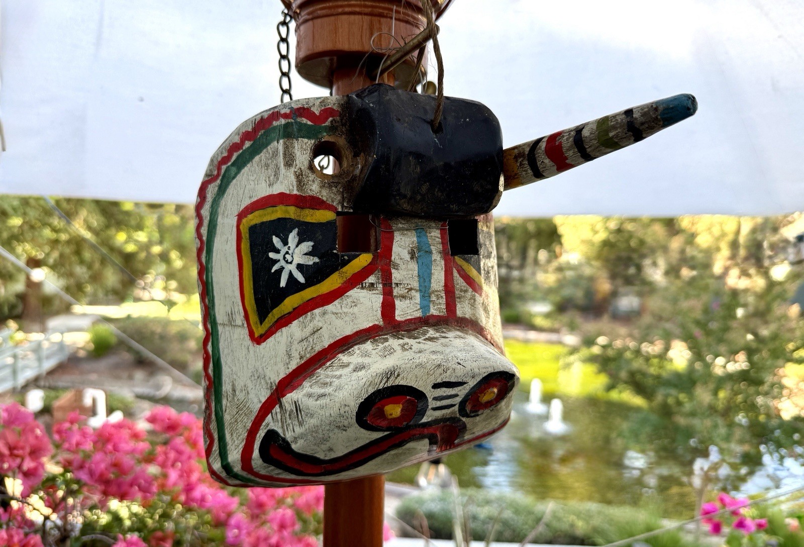 Vintage Guatemalan Torito Bull Dance Mask Hand Carved Painted Wood Folk Art