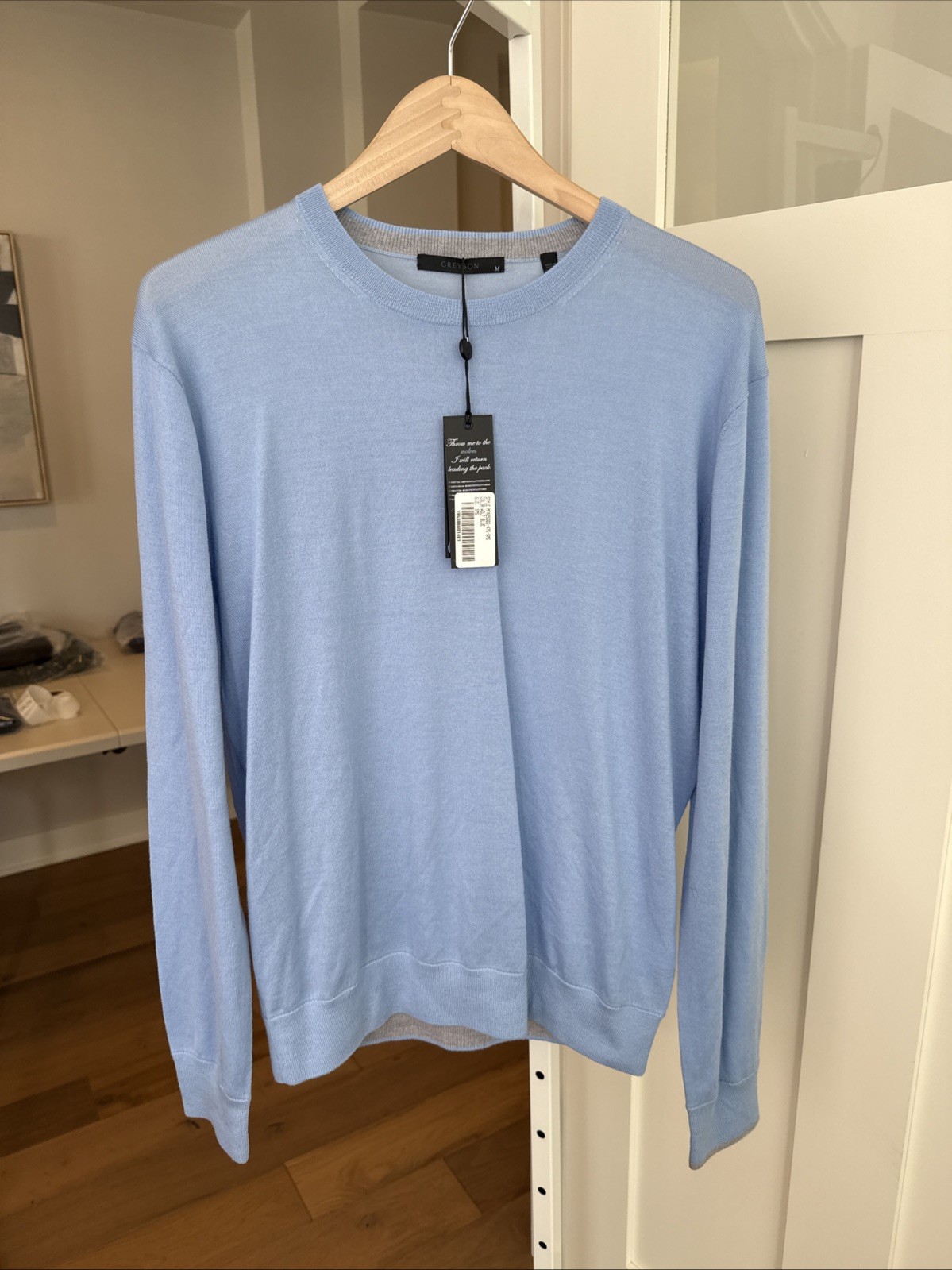 Greyson Crewneck Sweater Men\'s Medium Wolf Blue Luxury Knit Pullover NWT
