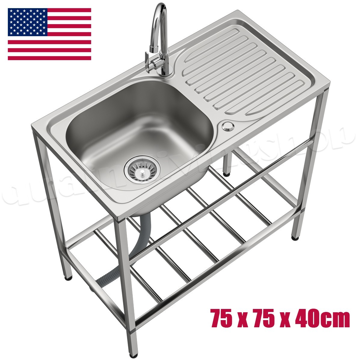 Stainless Steel Outdoor Kitchen Sink with Faucet Hand Washing Station Commercial