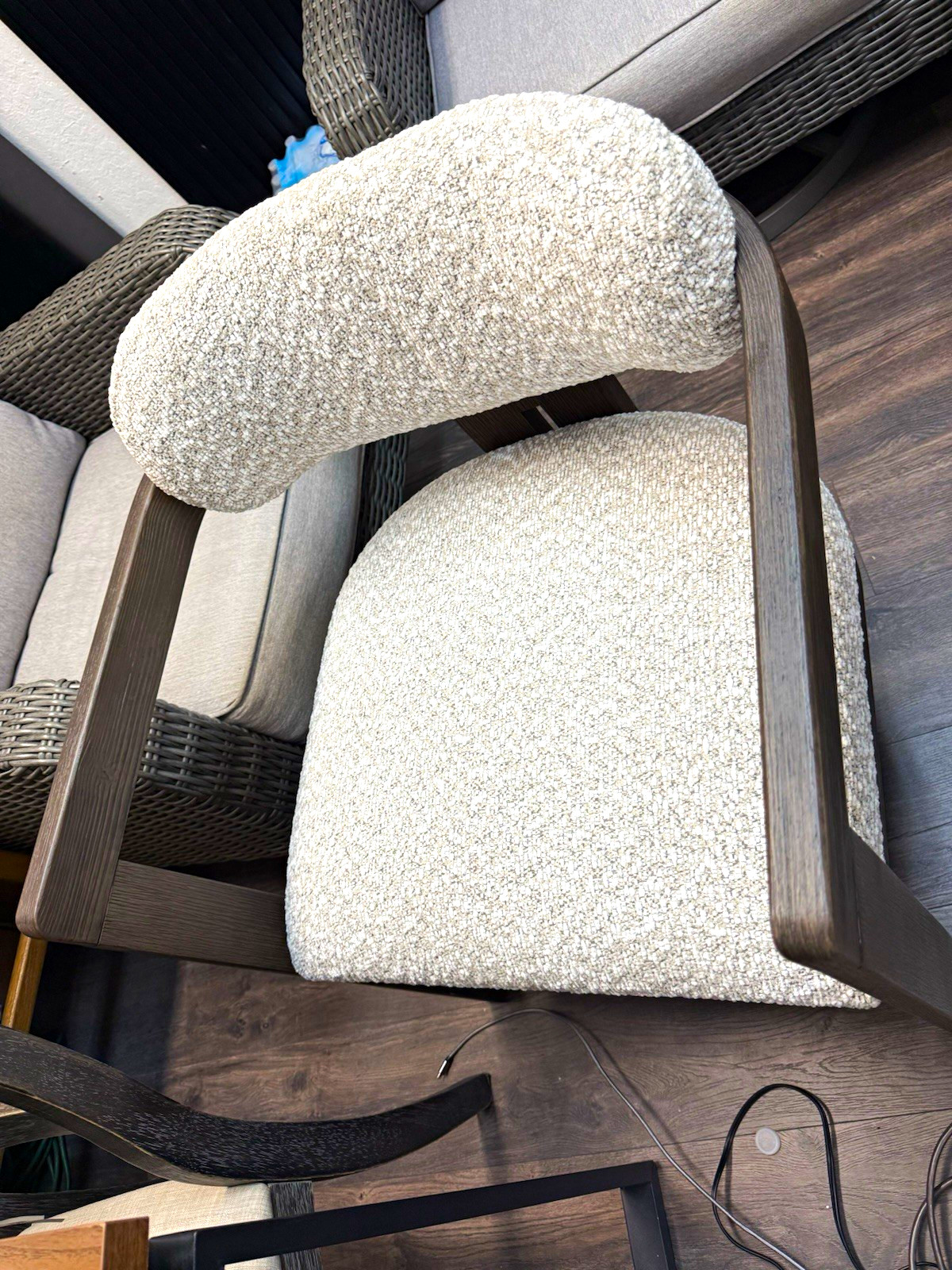 Beige Upholstered Accent Chair Padded Seat With Arms Dark Wood Frame Beige Upholstered Accent Chair Padded Seat With Arms Dark Wood Frame