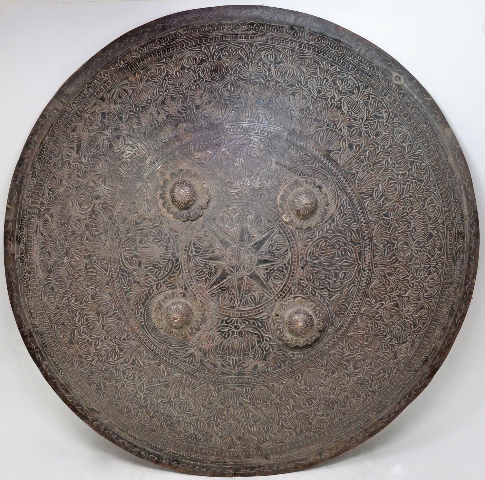 Antique Iron Gurading Shield Original Hand Crafted Floral Engraved Large Size