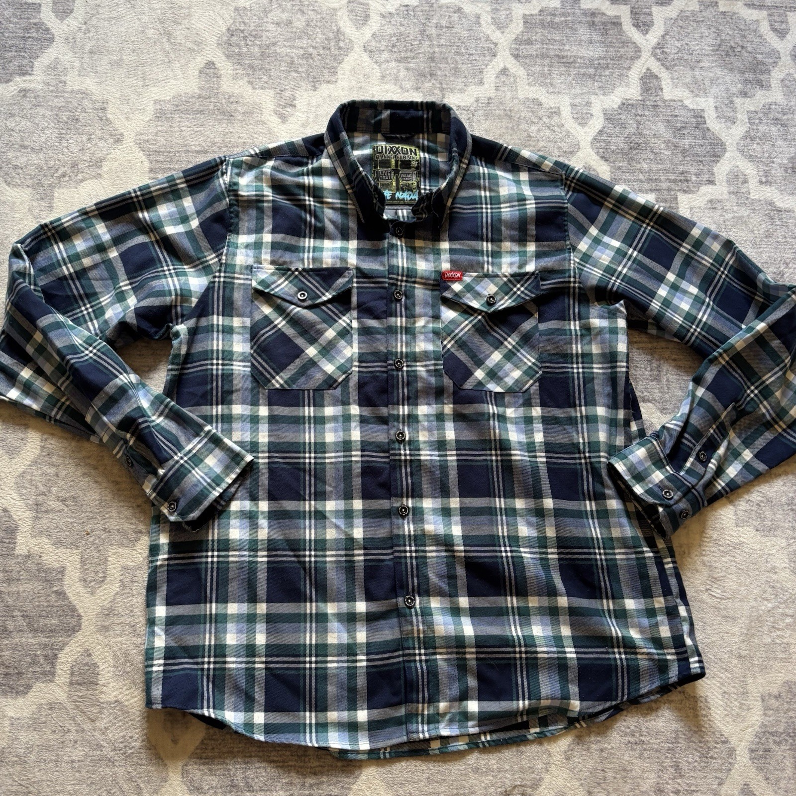 EUC Men’s Blue & Green Plaid Flannel DIXXON Button Up Shirt Size 2XT THEY LIVE EUC Men’s Blue & Green Plaid Flannel DIXXON Button Up Shirt Size 2XT THEY LIVE