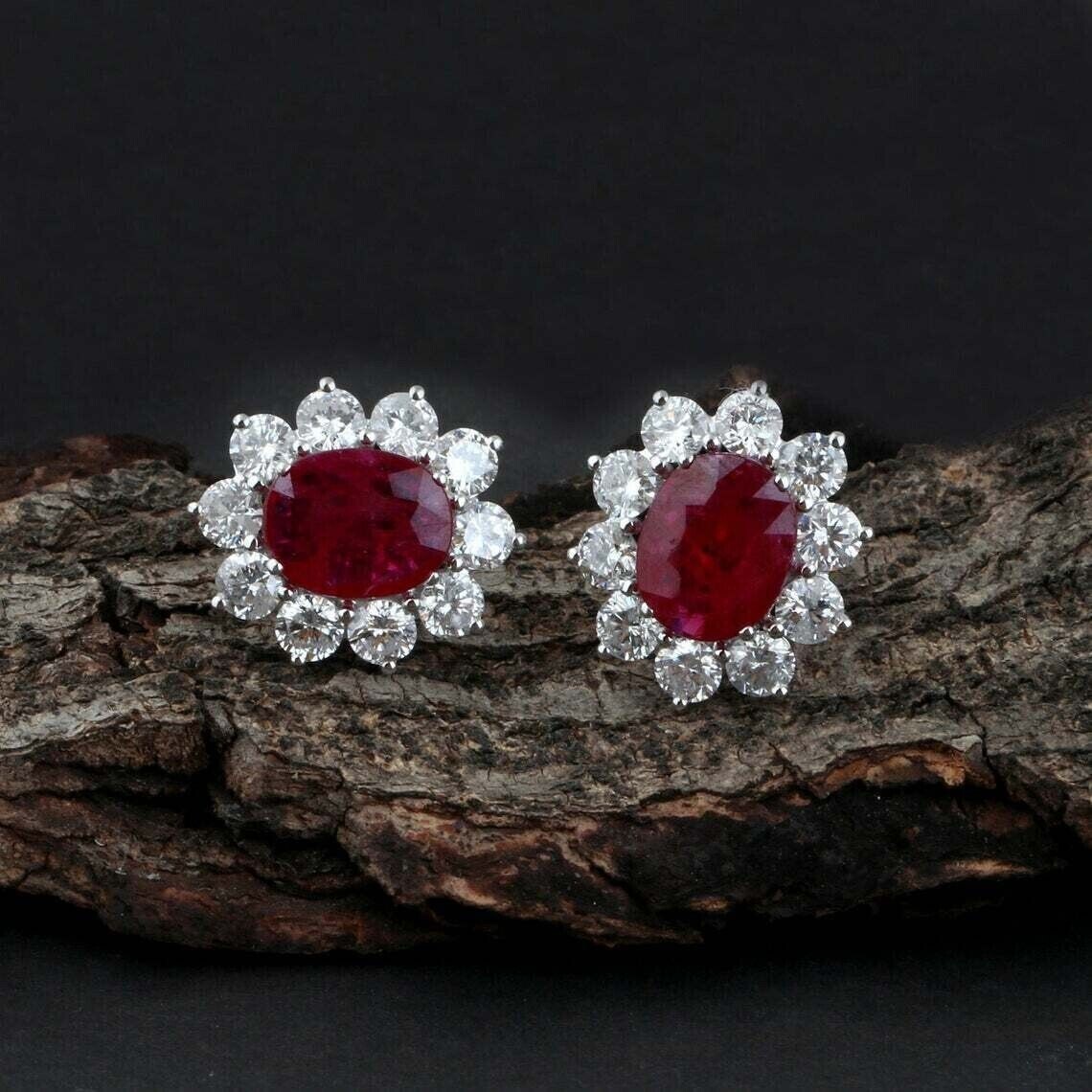 2.20Ct Oval Natural Ruby & Diamond Beautiful Halo Stud Earrings 14k White Gold 2.20Ct Oval Natural Ruby & Diamond Beautiful Halo Stud Earrings 14k White Gold