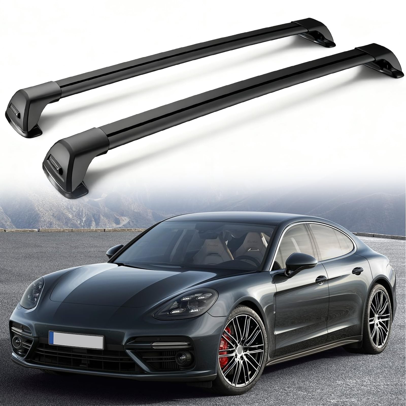 2PCS Heavy-Duty Alu Roof Rack Crossbars Fit for Porsche Panamera 2016-2023 Black