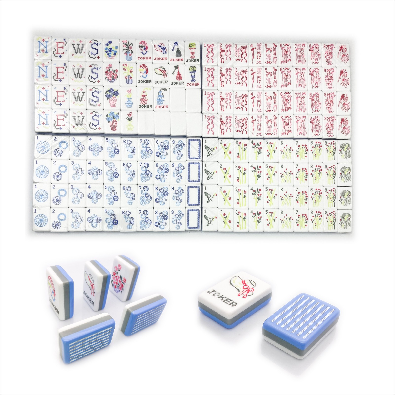 Miss Darling Inspired 3-Layer Blue & White Striped Back American Mahjong Tiles