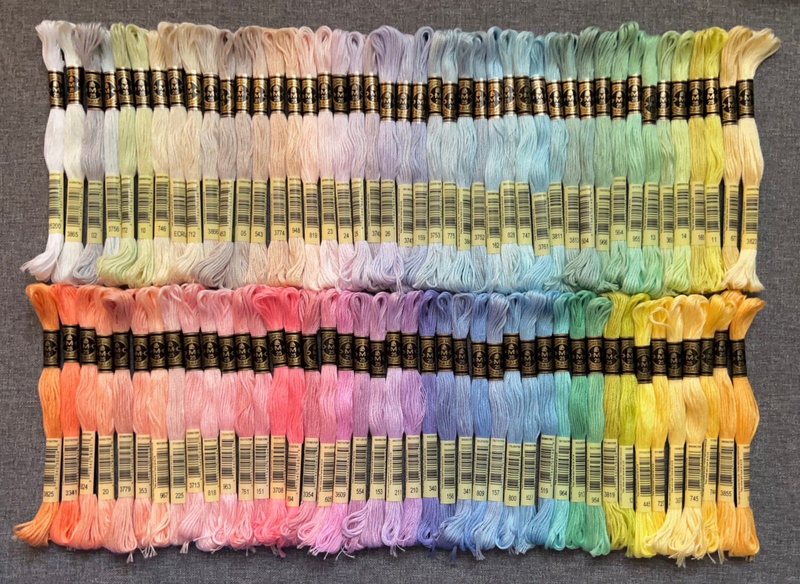 Lot of 85 new • DMC cotton embroidery thread floss skeins • light pastel colors Lot of 85 new • DMC cotton embroidery thread floss skeins • light pastel colors