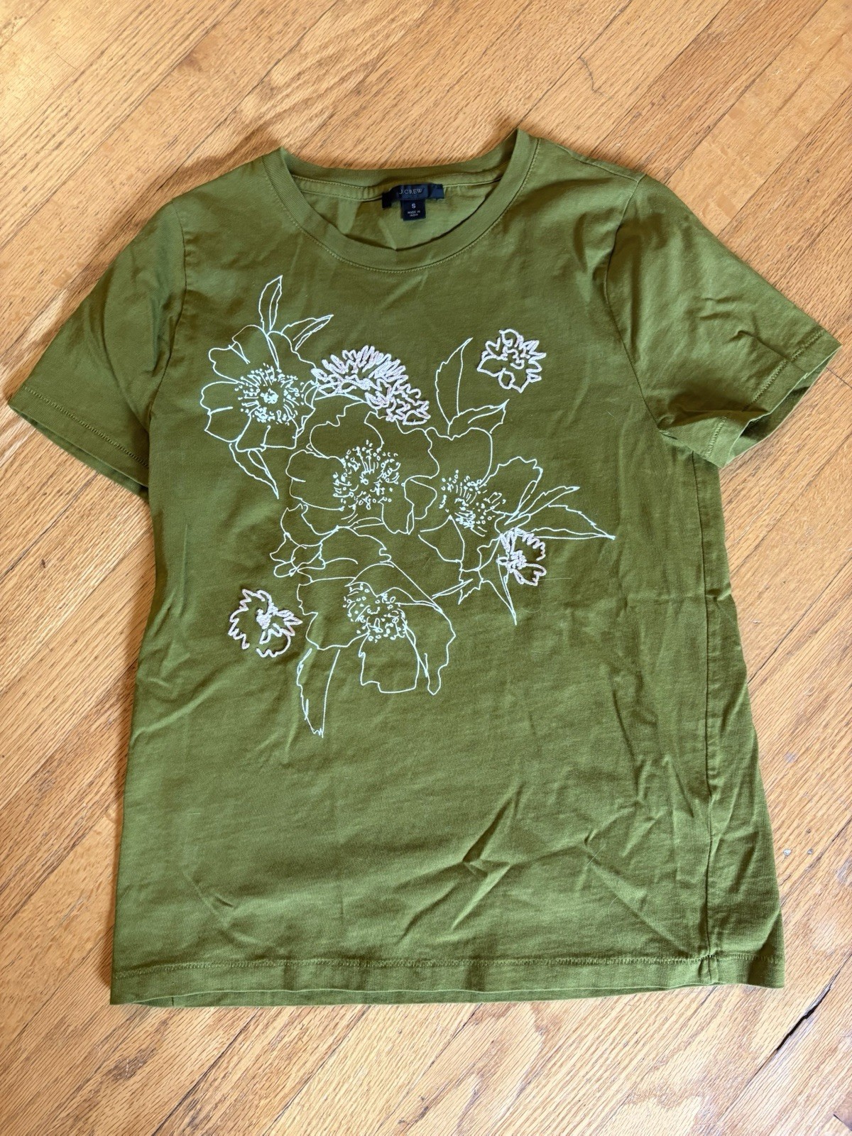 J.Crew Women’s Green Embroidered Floral T-shirt Size Small