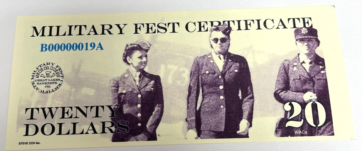 1945 - 2015 $20 70TH ANNIV WW2, MILITARY FEST CERTIFICATE  - 2 DIGIT # 19 MPC