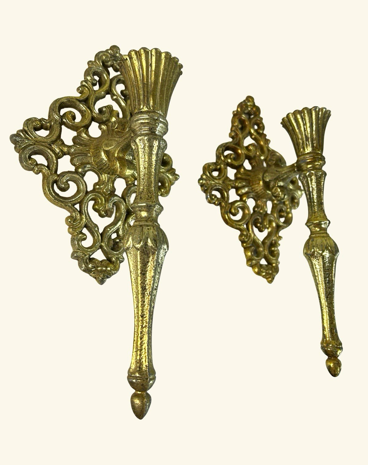 Vintage Pair of Cast Metal Wall Decor Candle Sconces 11” x 5.5” 