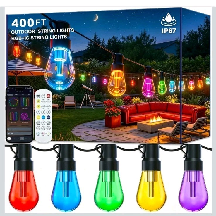AILBTON 400FT RGB+IC Smart Outdoor String Lights, IP67 Waterproof LED Color Chan AILBTON 400FT RGB+IC Smart Outdoor String Lights, IP67 Waterproof LED Color Chan