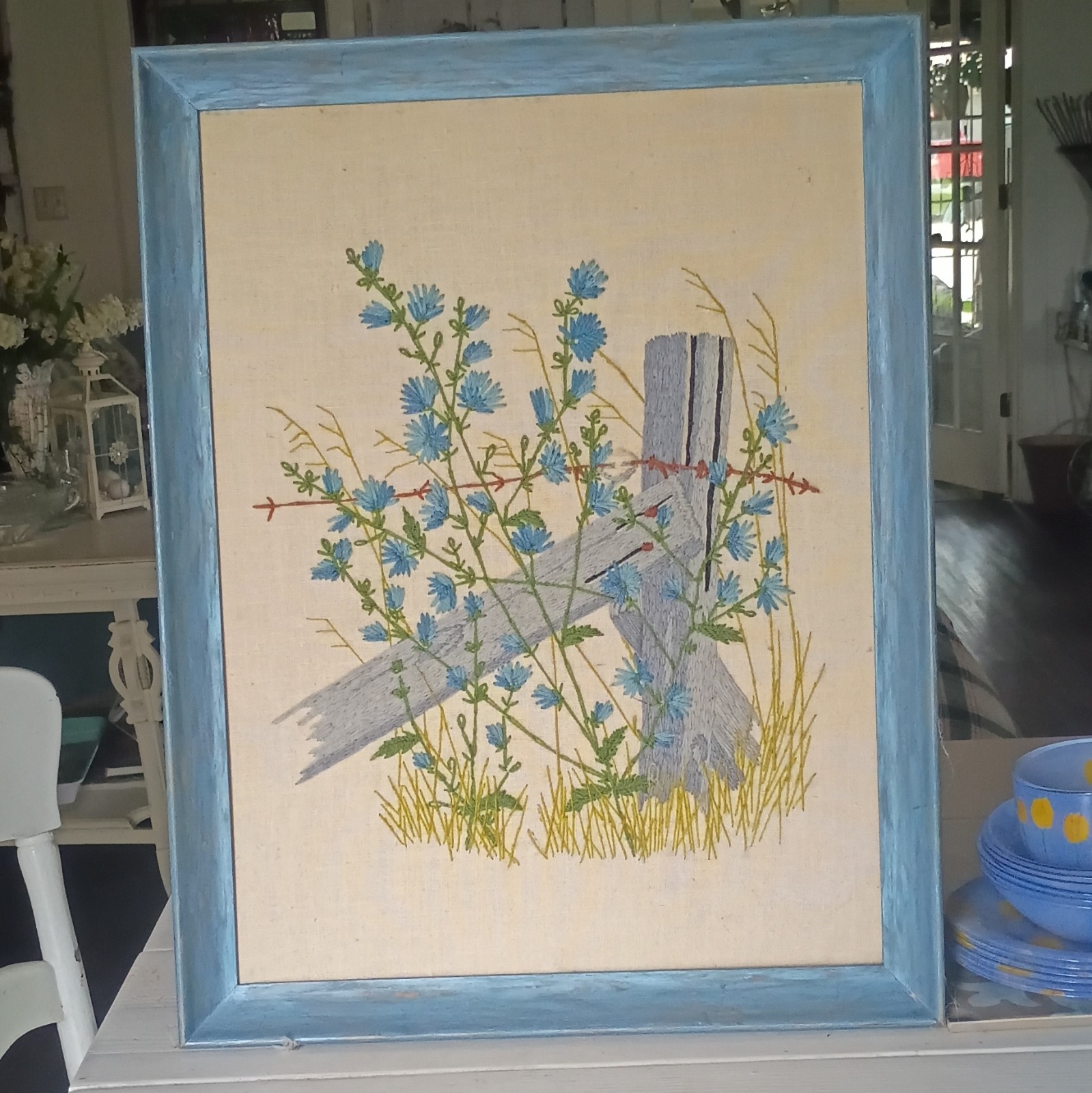 Vintage 1970s Crewel Embroidery Rare AP Artist Proof Factory Sample Framed