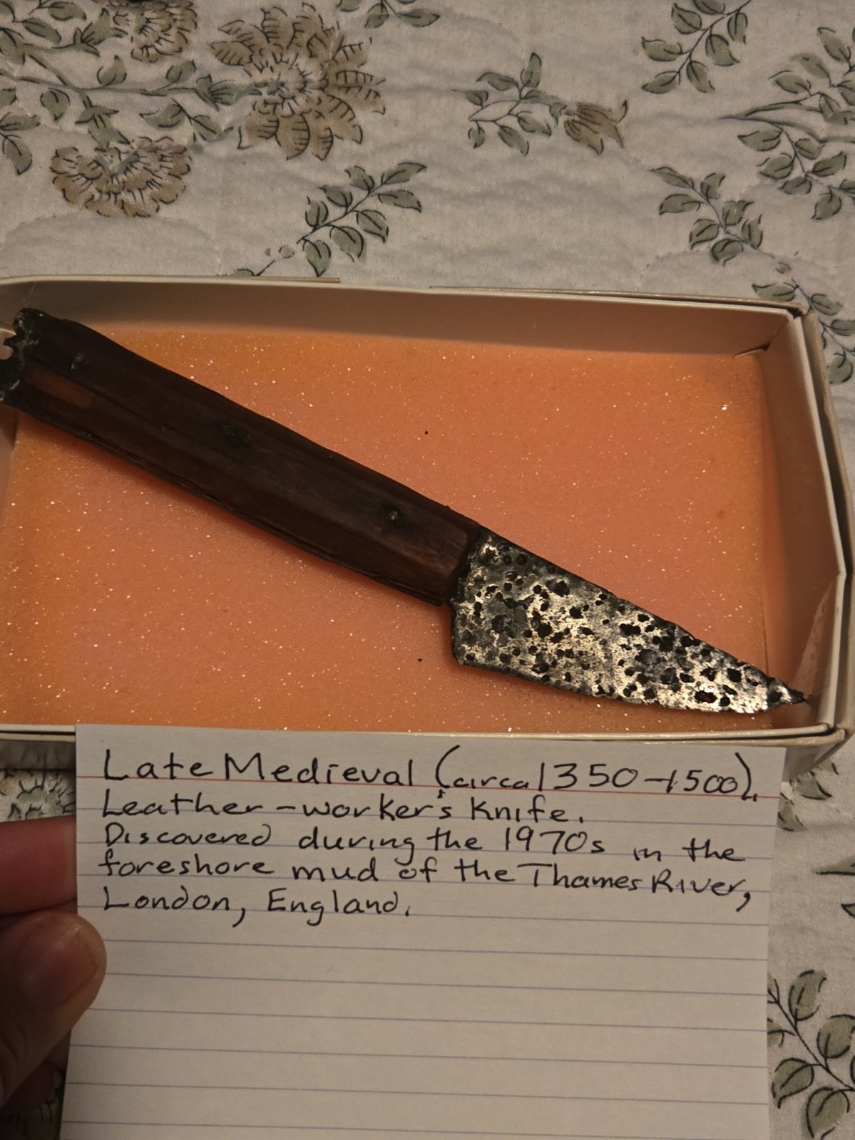 Late Medieval English  Leather Workers Knife w/ Wooden Handle - 1350 To 1500