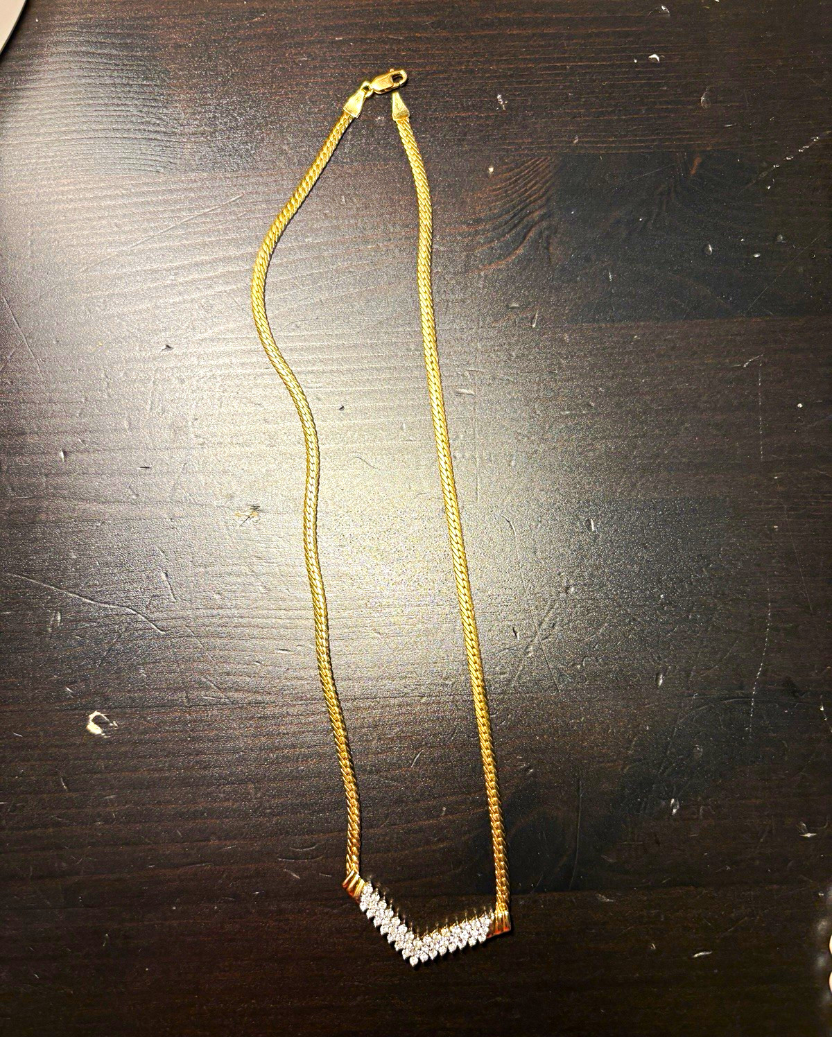 14k Yellow Gold Italy Chevron Natural Diamond Pendant Necklace Curb Link Lobster