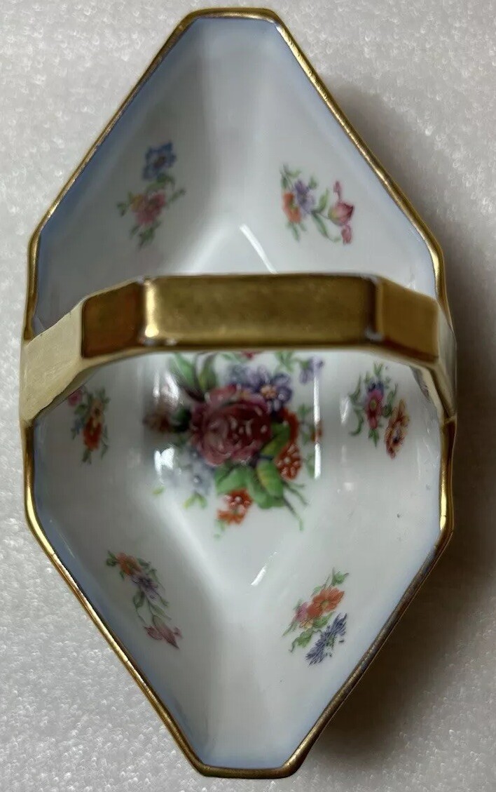 Antique Limoges France Cobalt Pallas Porcelain 22K Gold Trinket Basket 1920s