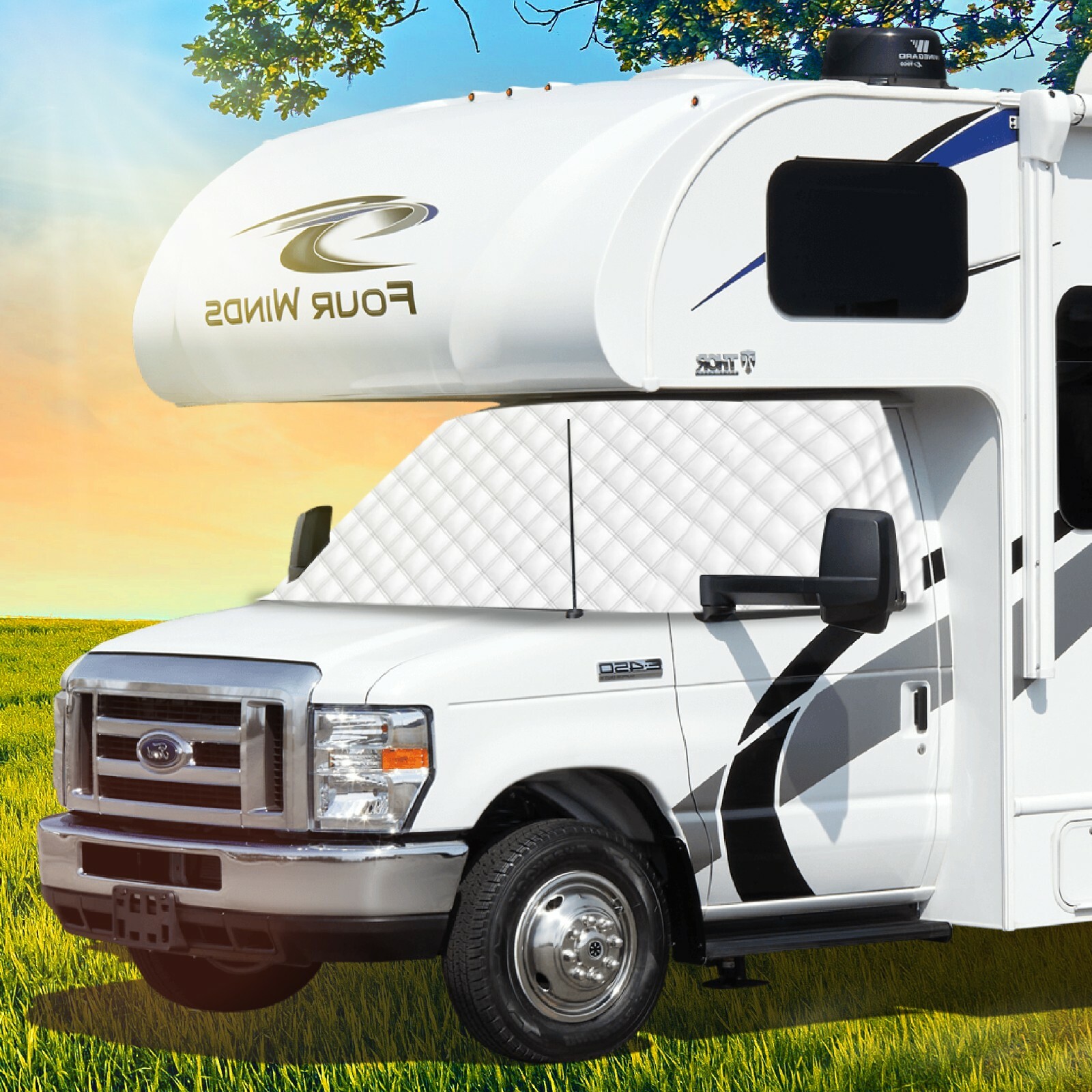 NEW LATCH.IT RV Windshield Cover Class C | RV Front Windshield Cover Class C