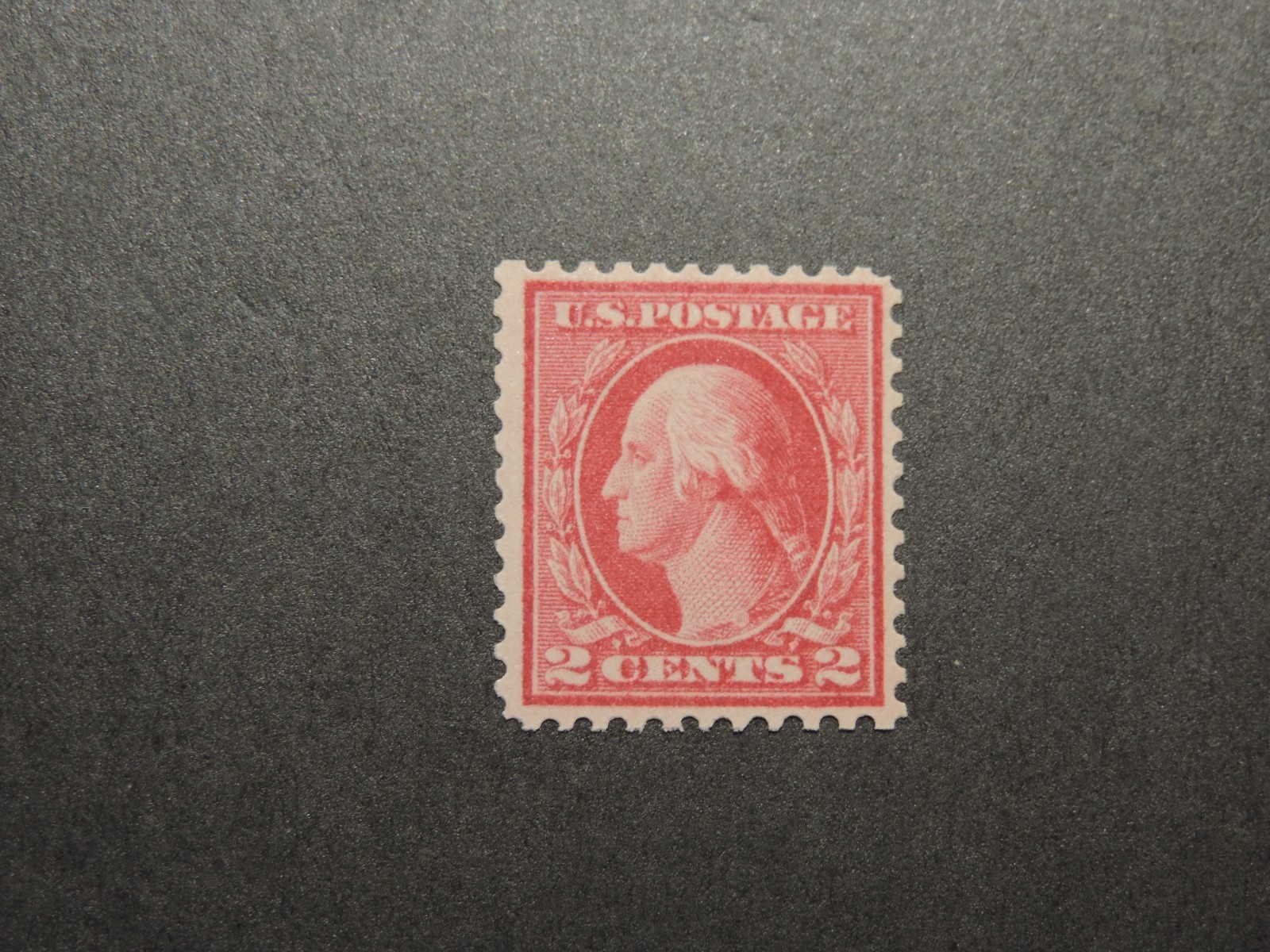 US Stamp Scott # 461 1915 2c Washington , Carmine, SLWMK, Perf 11,  MNH XF OG