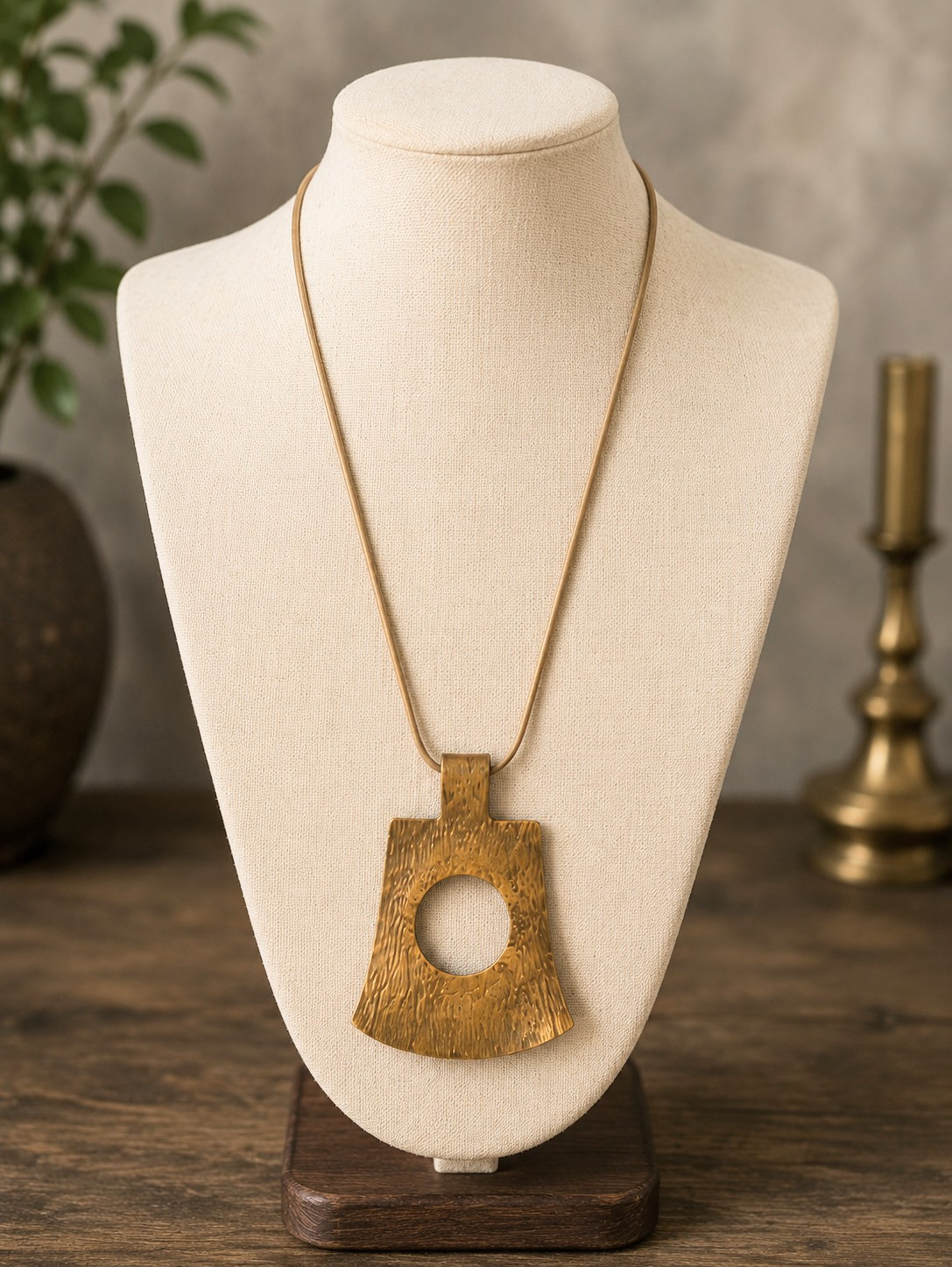 Vintage Signed Landers Hand Wrought Hammered Copper Modernist Necklace