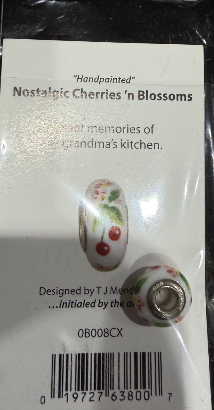 Fenton Handmade Handpainted Nostalgic Cherries \'n Blossoms Glass Bead OB008CX