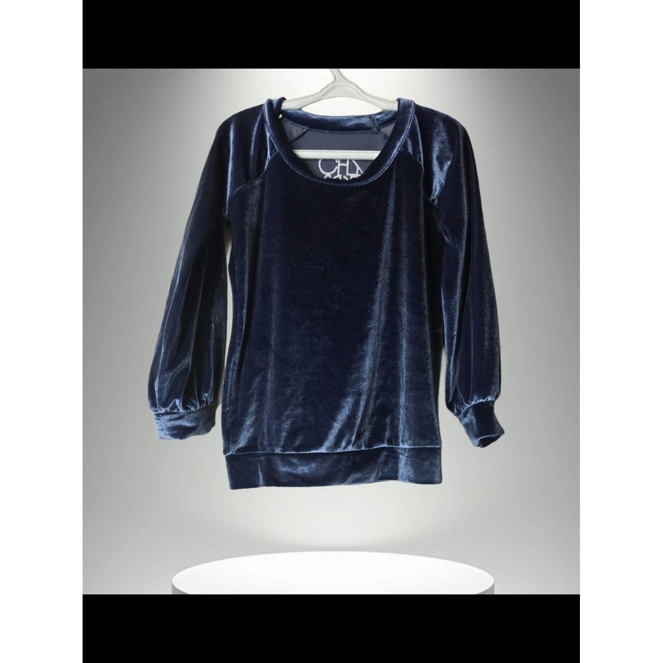 Chaser Girls Navy Velvet Long Sleeve Top