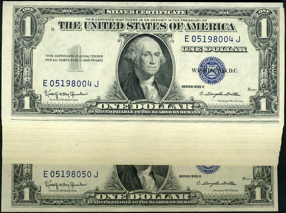 FR. 1618 $1 1935-H Silver Certificate Currency Pack E-J Block Gem CU - 40pc Lot