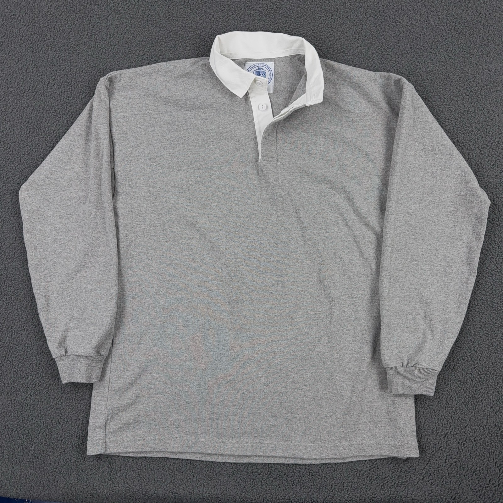 Vintage J Press Rugby Shirt Mens Large Gray Long Sleeve White Collar Made USA